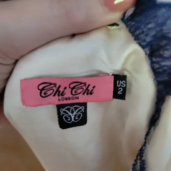 Chi Chi London Cream & Navy Lace Tulle Midi Dress Modcloth - Picture 2 of 7